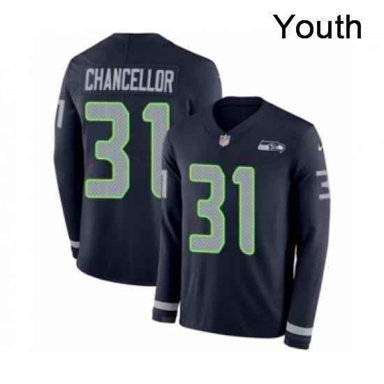 Youth Nike Seattle Seahawks 31 Kam Chancellor Limited Navy Blue Therma Long Sleeve NFL Jersey